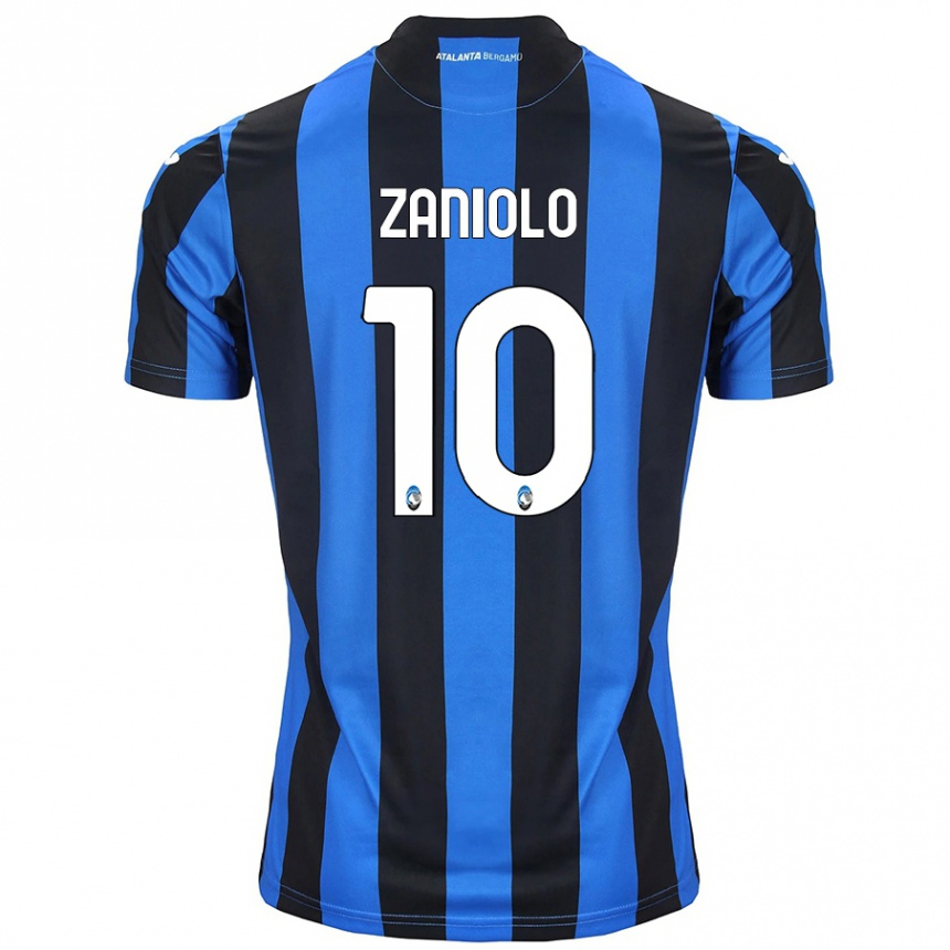 Kids Football Nicolo Zaniolo #10 Blue Black Home Jersey 2024/25 T-Shirt Nz