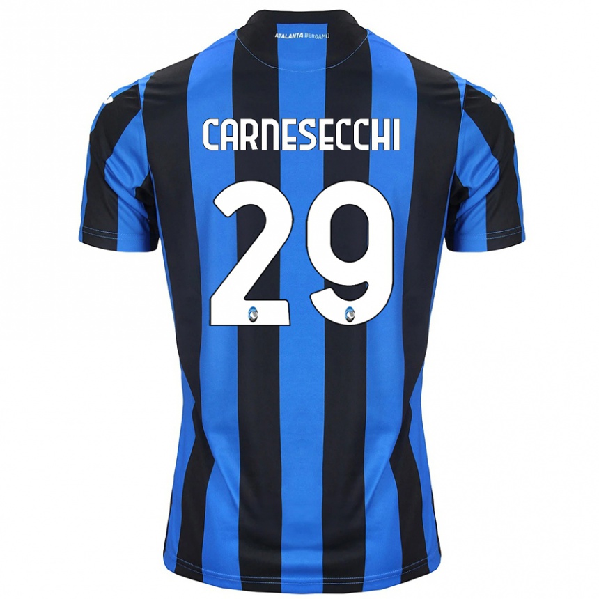 Kids Football Marco Carnesecchi #29 Blue Black Home Jersey 2024/25 T-Shirt Nz