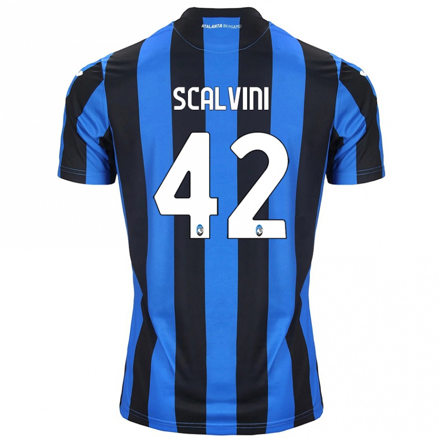 Kids Football Giorgio Scalvini #42 Blue Black Home Jersey 2024/25 T-Shirt Nz