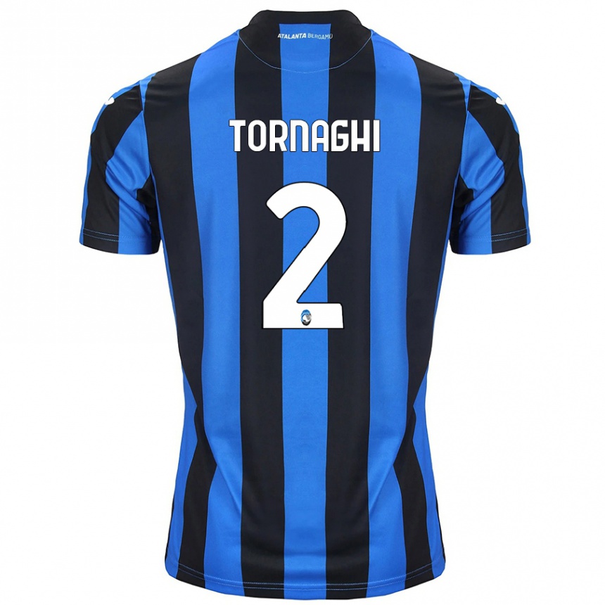 Kids Football Pietro Tornaghi #2 Blue Black Home Jersey 2024/25 T-Shirt Nz