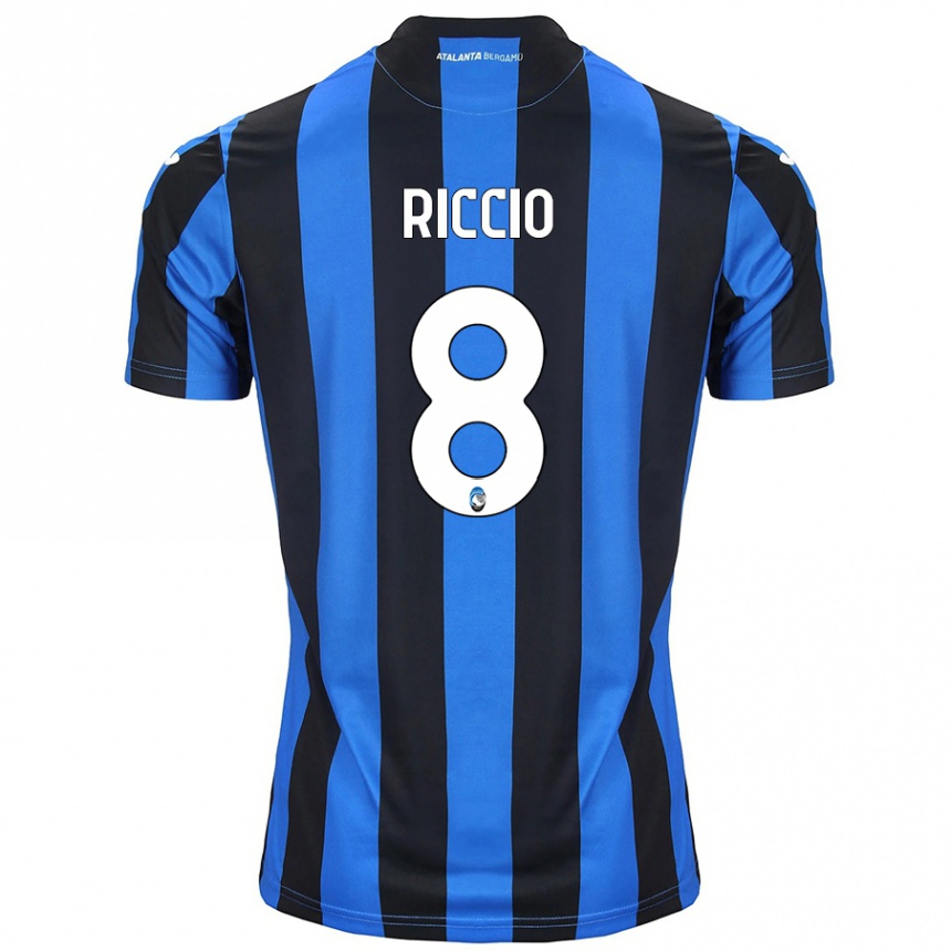 Kids Football Lorenzo Riccio #8 Blue Black Home Jersey 2024/25 T-Shirt Nz