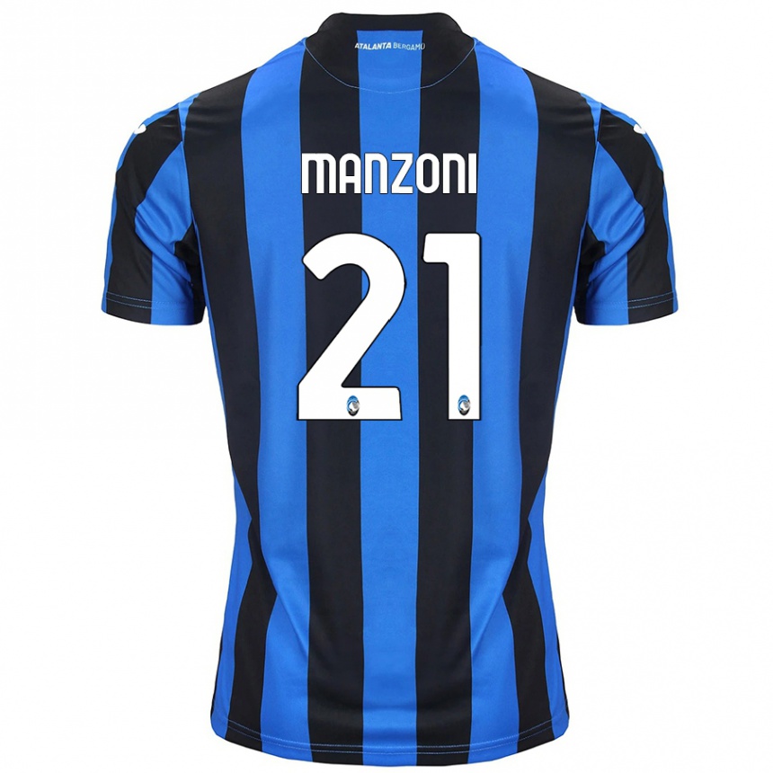 Kids Football Alberto Manzoni #21 Blue Black Home Jersey 2024/25 T-Shirt Nz