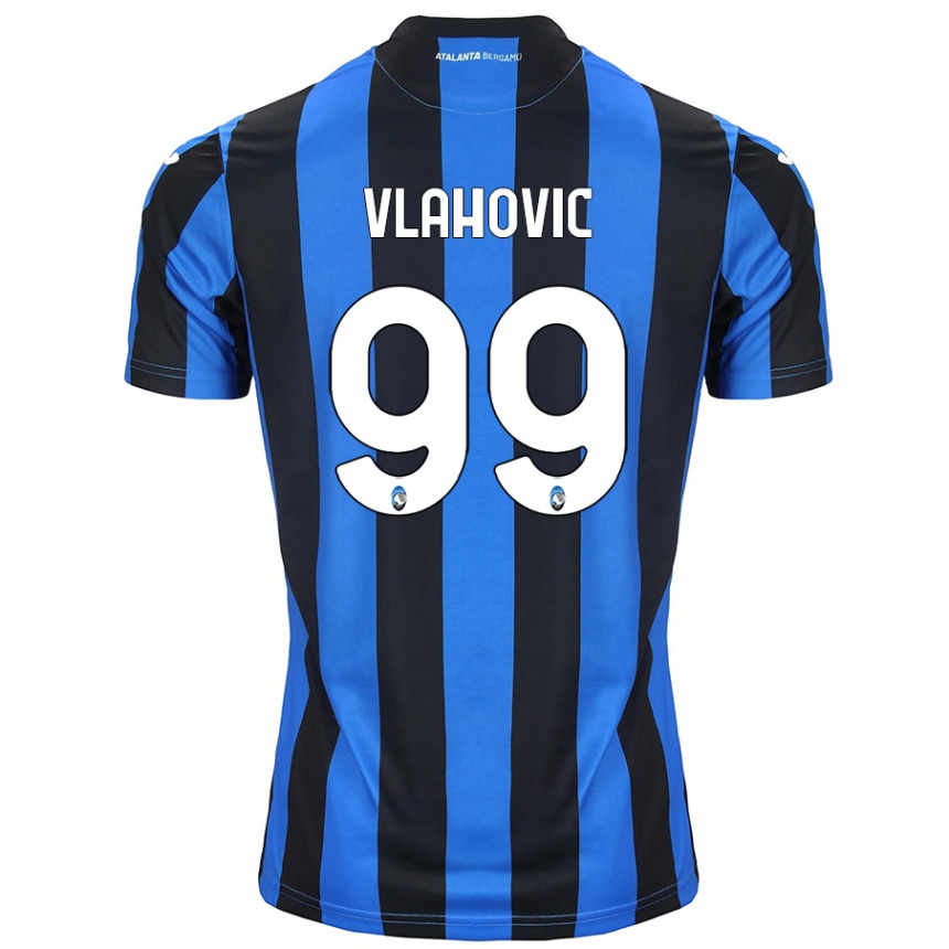 Kids Football Vanja Vlahovic #99 Blue Black Home Jersey 2024/25 T-Shirt Nz