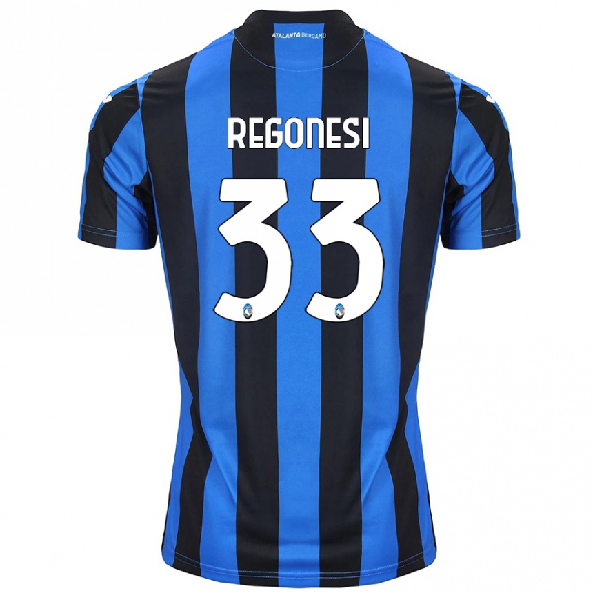 Kids Football Iacopo Regonesi #33 Blue Black Home Jersey 2024/25 T-Shirt Nz