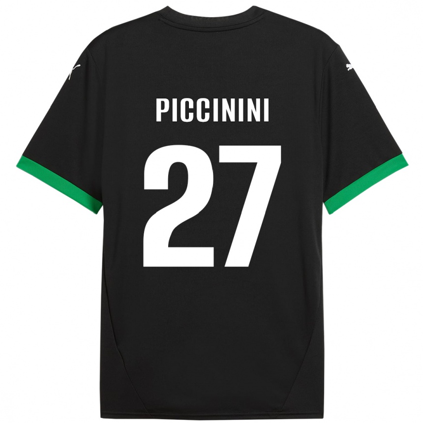 Kids Football Stefano Piccinini #27 Black Dark Green Home Jersey 2024/25 T-Shirt Nz