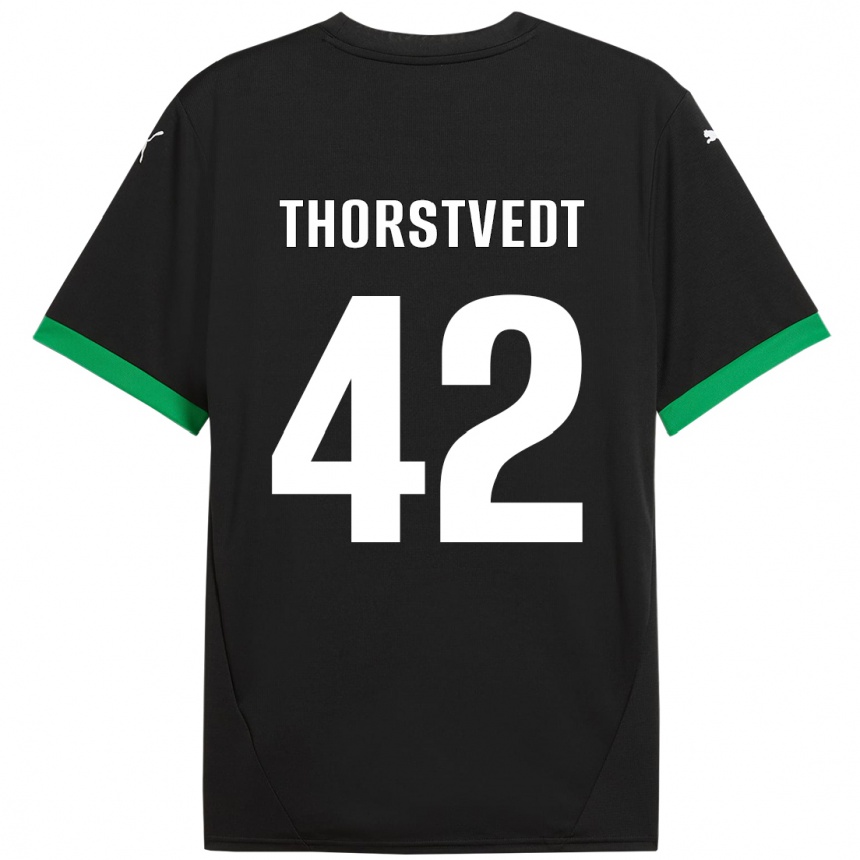 Kids Football Kristian Thorstvedt #42 Black Dark Green Home Jersey 2024/25 T-Shirt Nz