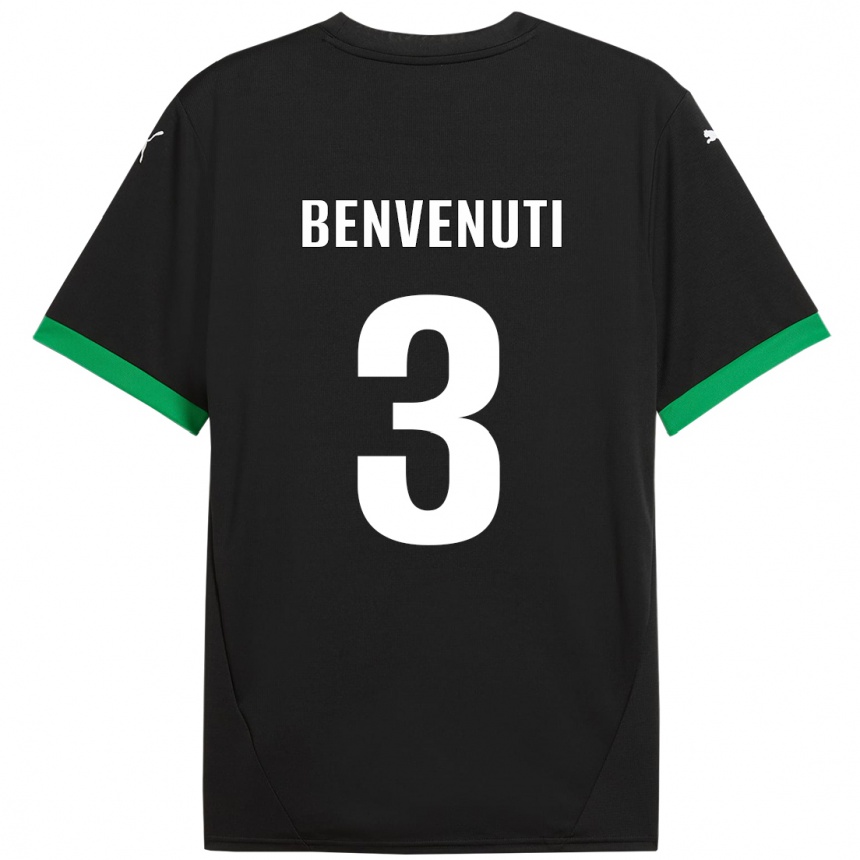 Kids Football Tommaso Benvenuti #3 Black Dark Green Home Jersey 2024/25 T-Shirt Nz