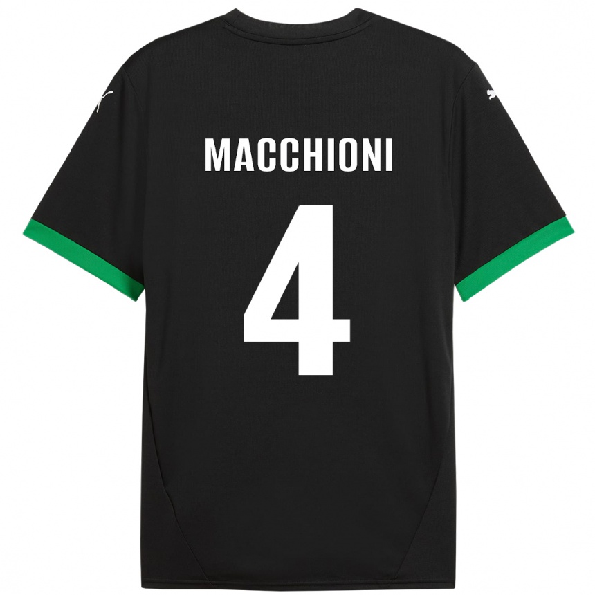 Kids Football Tommaso Macchioni #4 Black Dark Green Home Jersey 2024/25 T-Shirt Nz