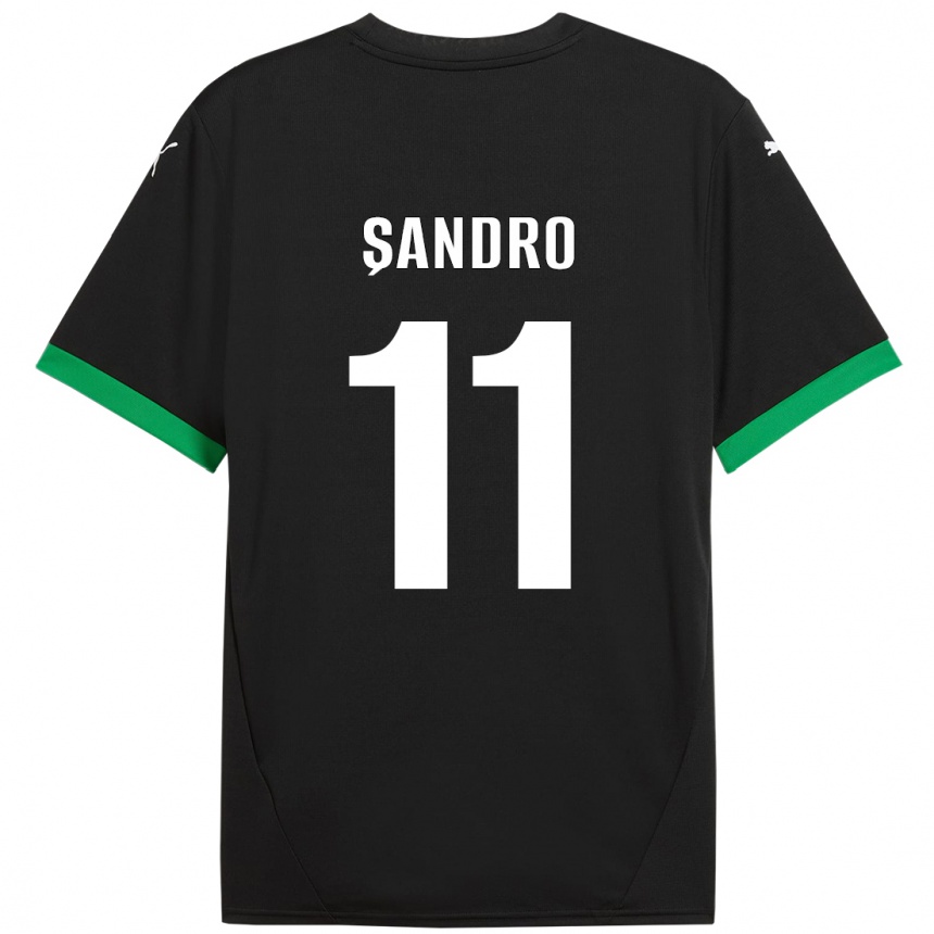 Kids Football Denis Șandro #11 Black Dark Green Home Jersey 2024/25 T-Shirt Nz