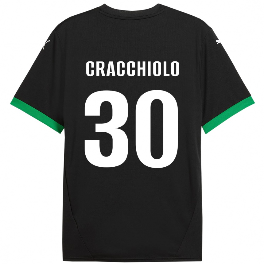 Kids Football Leonardo Cracchiolo #30 Black Dark Green Home Jersey 2024/25 T-Shirt Nz