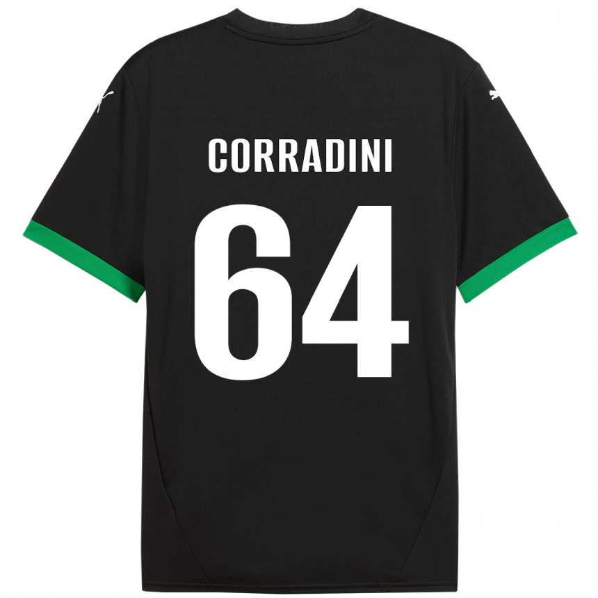 Kids Football Francesco Corradini #64 Black Dark Green Home Jersey 2024/25 T-Shirt Nz