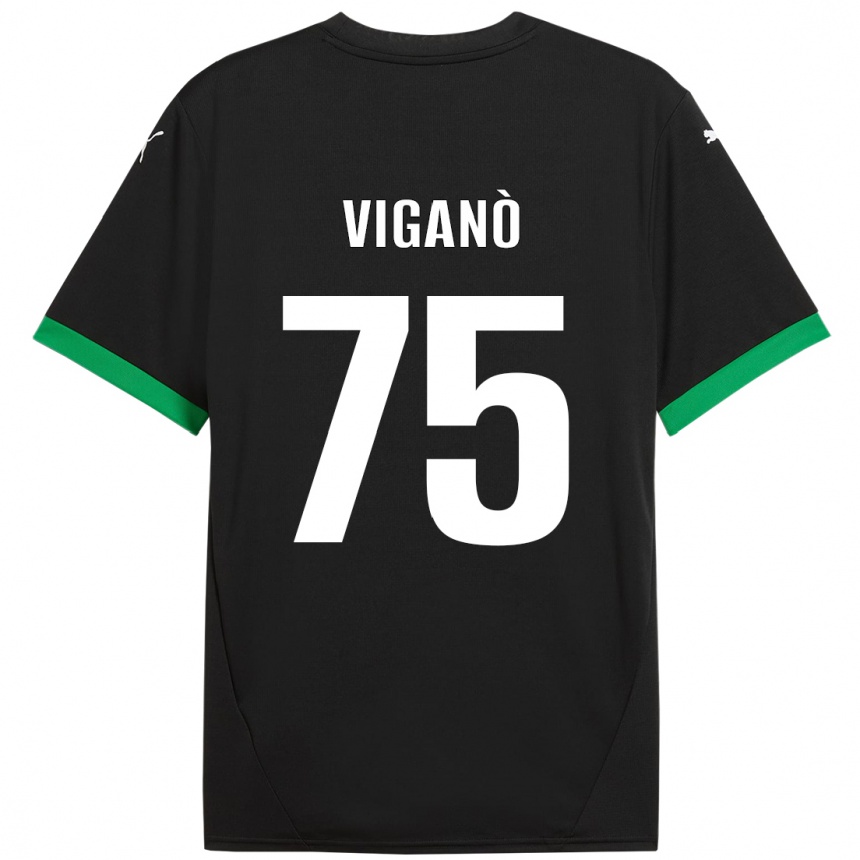 Kids Football Lorenzo Viganò #75 Black Dark Green Home Jersey 2024/25 T-Shirt Nz