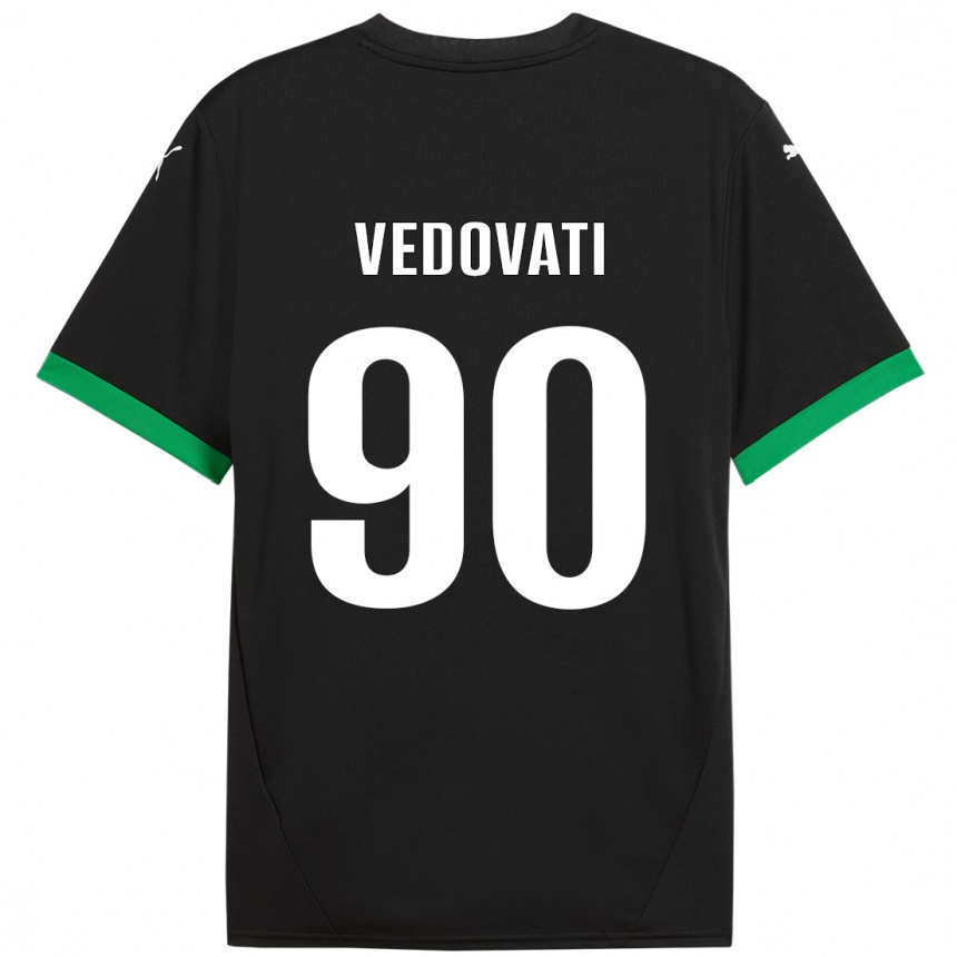 Kids Football Gabriele Vedovati #90 Black Dark Green Home Jersey 2024/25 T-Shirt Nz