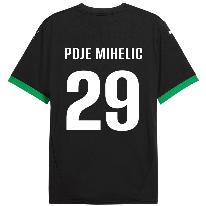 Kids Football Naja Poje Mihelič #29 Black Dark Green Home Jersey 2024/25 T-Shirt Nz