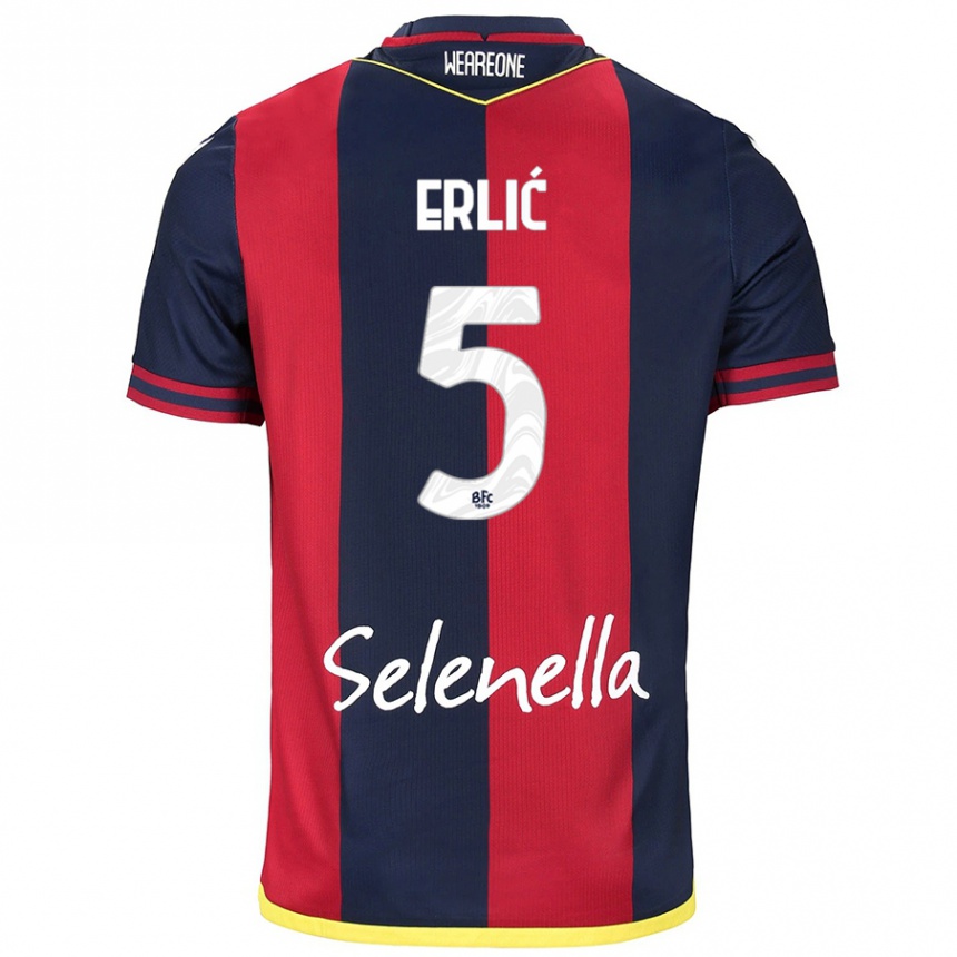 Kids Football Martin Erlić #5 Red Royal Blue Home Jersey 2024/25 T-Shirt Nz