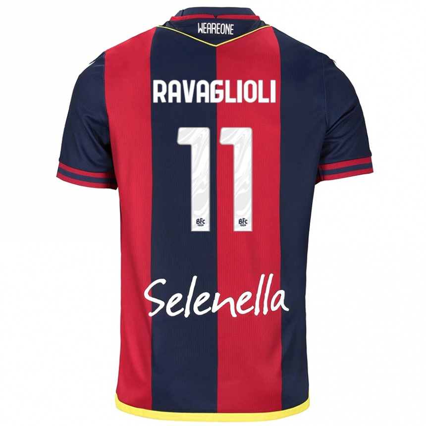 Kids Football Tommaso Ravaglioli #11 Red Royal Blue Home Jersey 2024/25 T-Shirt Nz