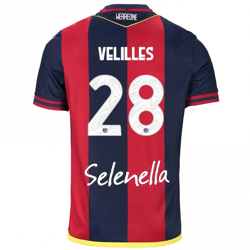 Kids Football Aarón Velilles #28 Red Royal Blue Home Jersey 2024/25 T-Shirt Nz