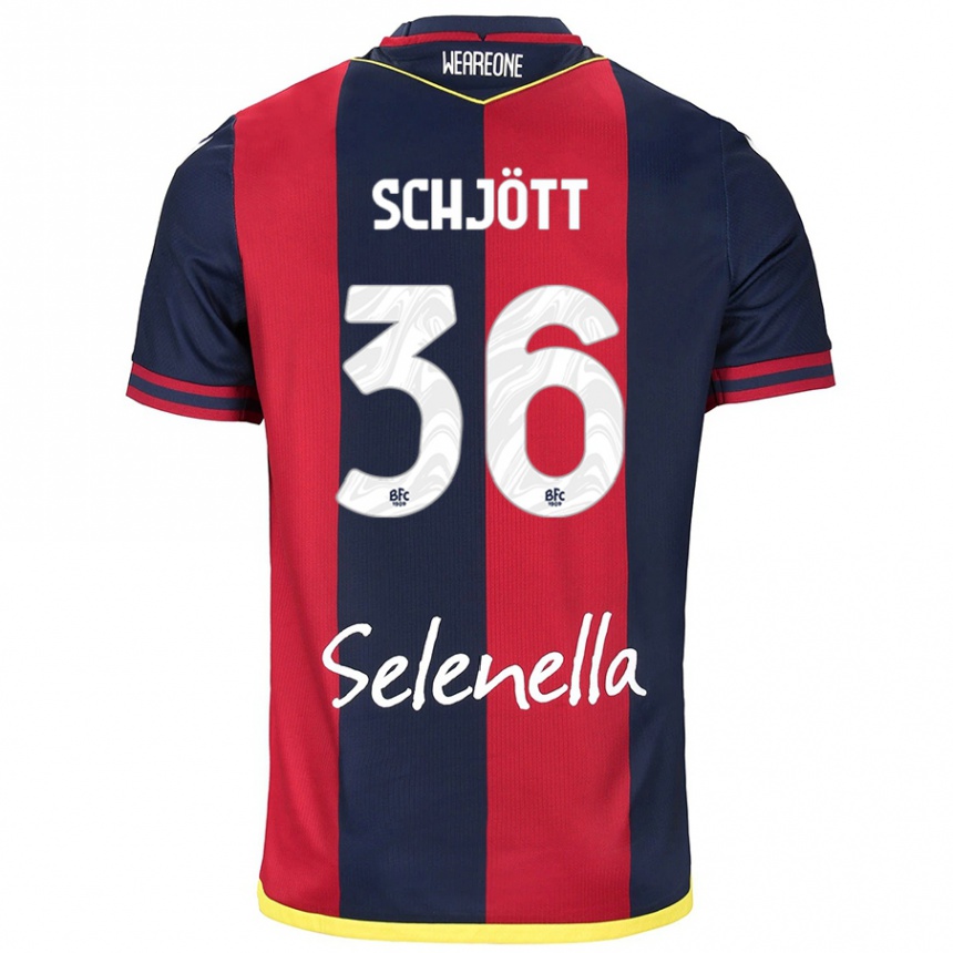 Kids Football Gustav Schjött #36 Red Royal Blue Home Jersey 2024/25 T-Shirt Nz