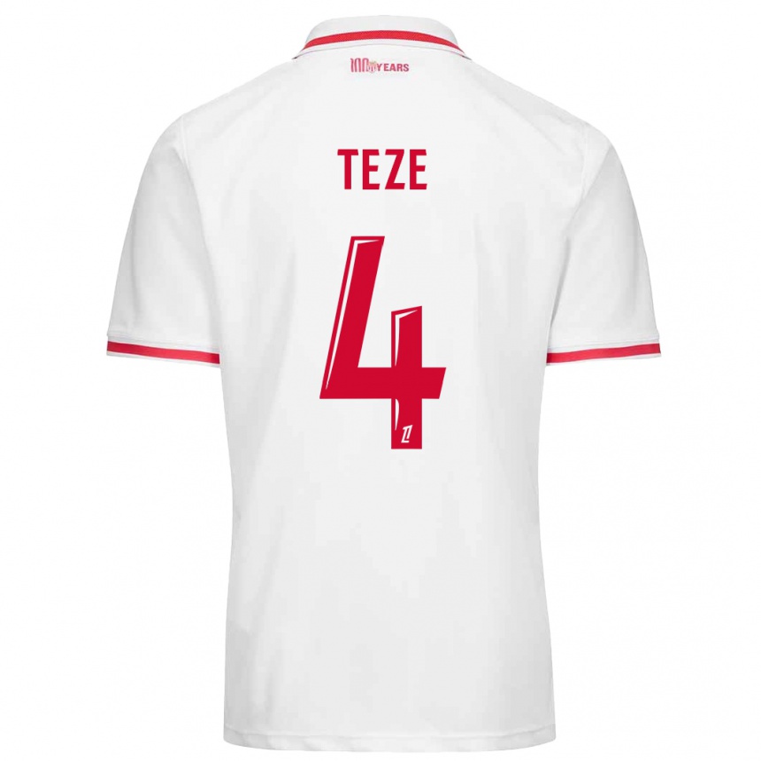 Kids Football Teze #4 White Red Home Jersey 2024/25 T-Shirt Nz