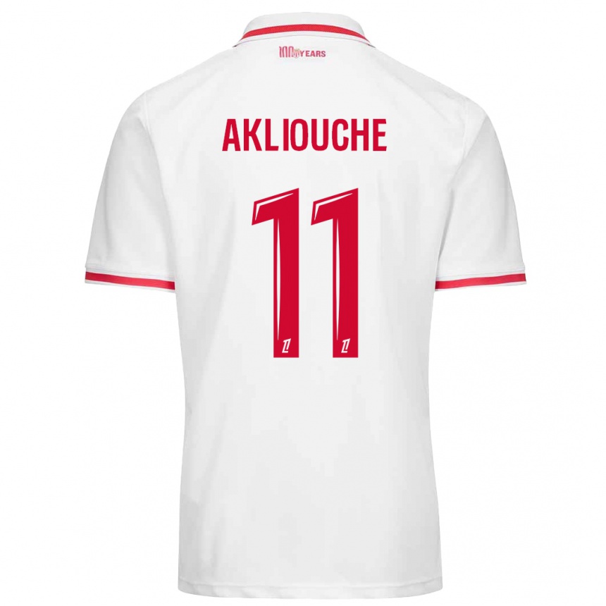 Kids Football Maghnes Akliouche #11 White Red Home Jersey 2024/25 T-Shirt Nz