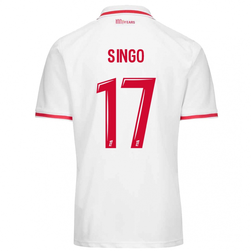 Kids Football Wilfried Singo #17 White Red Home Jersey 2024/25 T-Shirt Nz