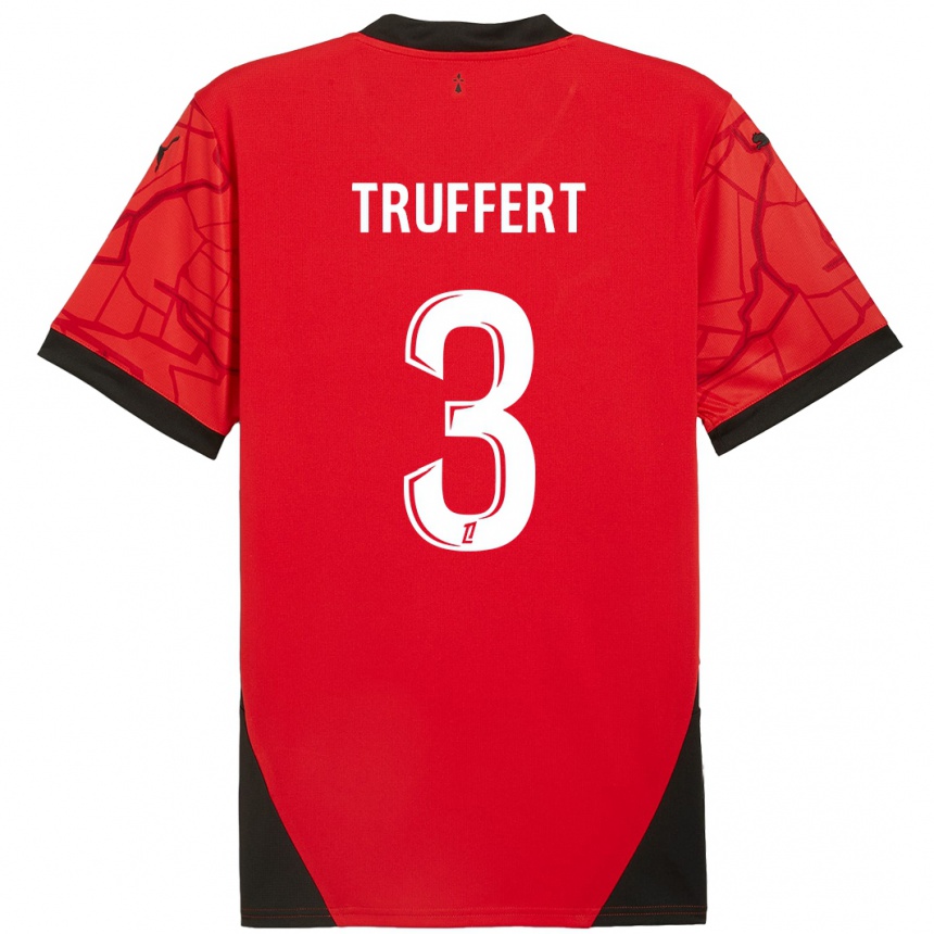 Kids Football Adrien Truffert #3 Red Black Home Jersey 2024/25 T-Shirt Nz