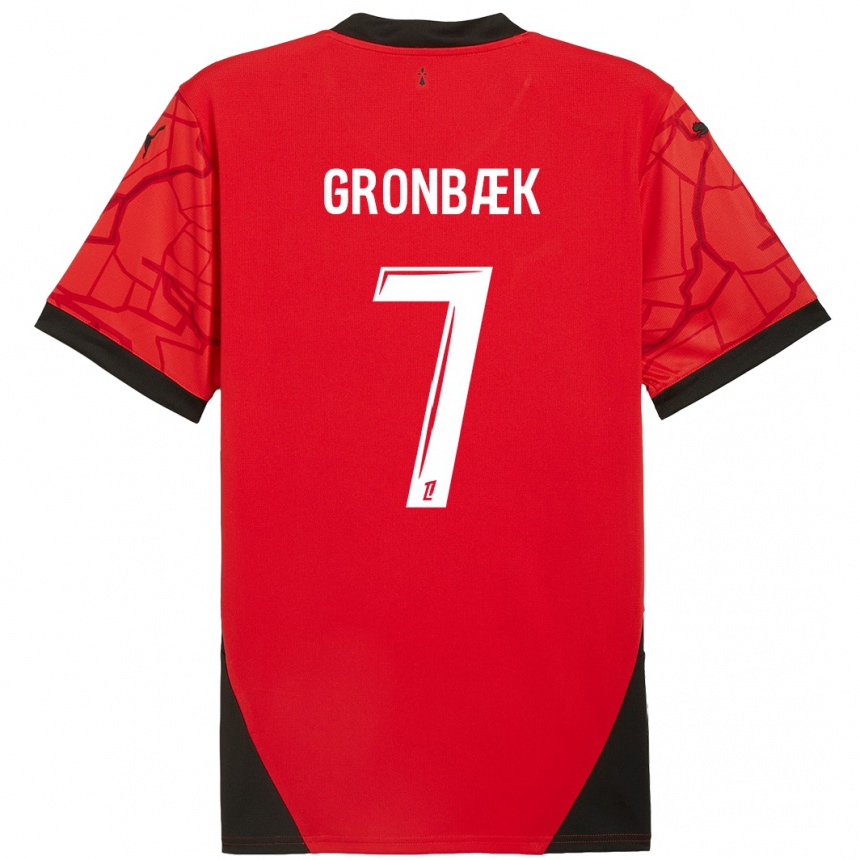 Kids Football Albert Grønbaek #7 Red Black Home Jersey 2024/25 T-Shirt Nz