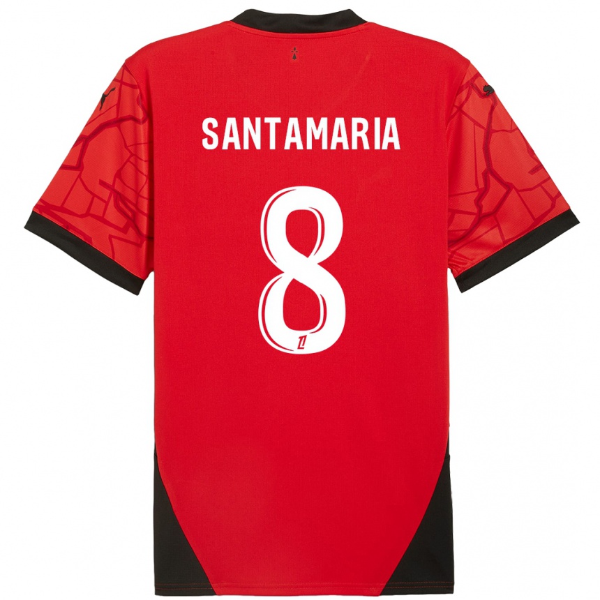 Kids Football Baptiste Santamaria #8 Red Black Home Jersey 2024/25 T-Shirt Nz