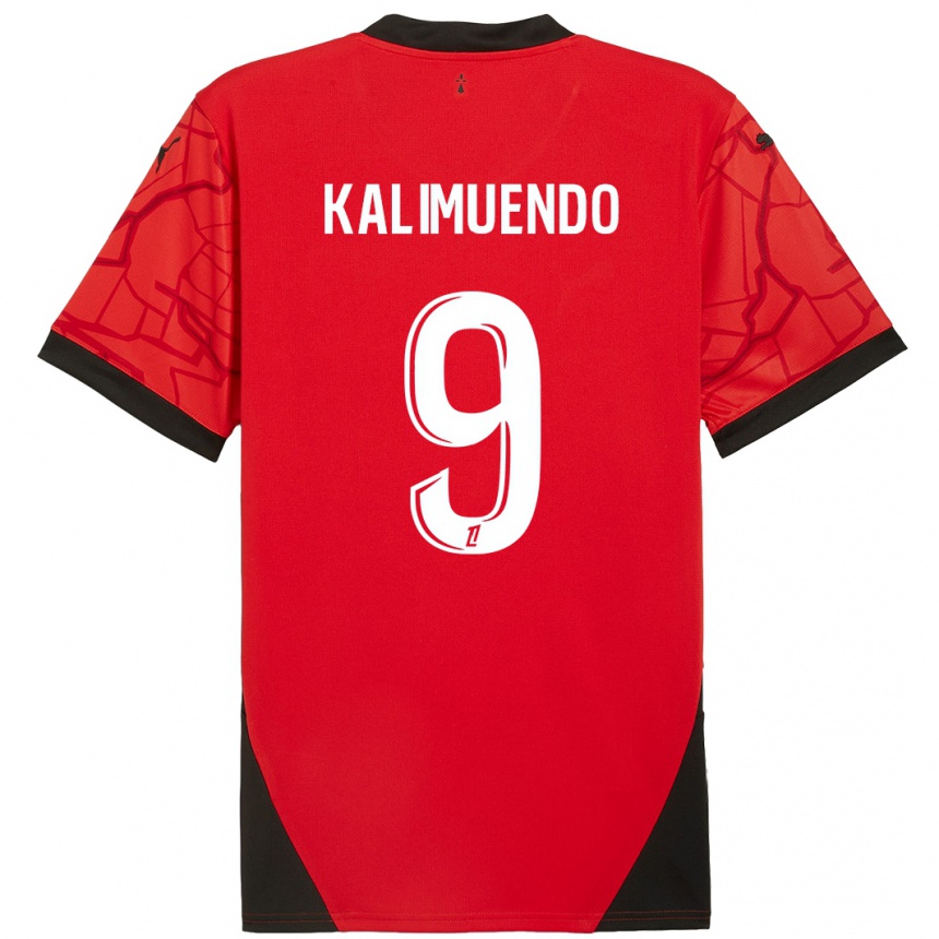 Kids Football Arnaud Kalimuendo #9 Red Black Home Jersey 2024/25 T-Shirt Nz