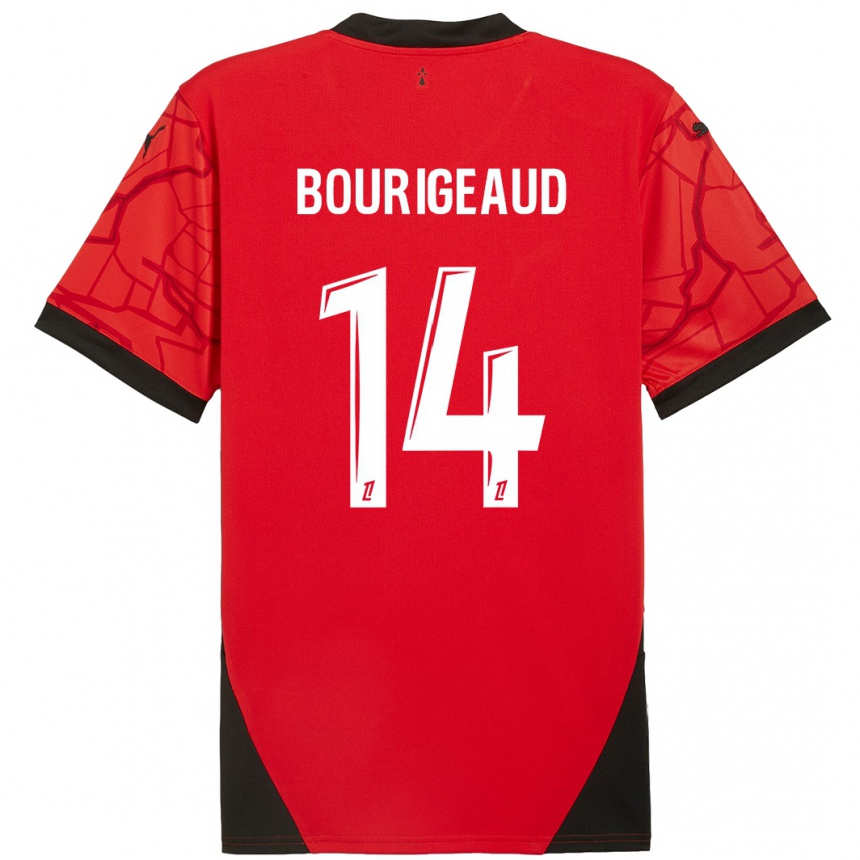 Kids Football Benjamin Bourigeaud #14 Red Black Home Jersey 2024/25 T-Shirt Nz