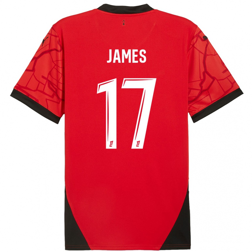 Kids Football Jordan James #17 Red Black Home Jersey 2024/25 T-Shirt Nz