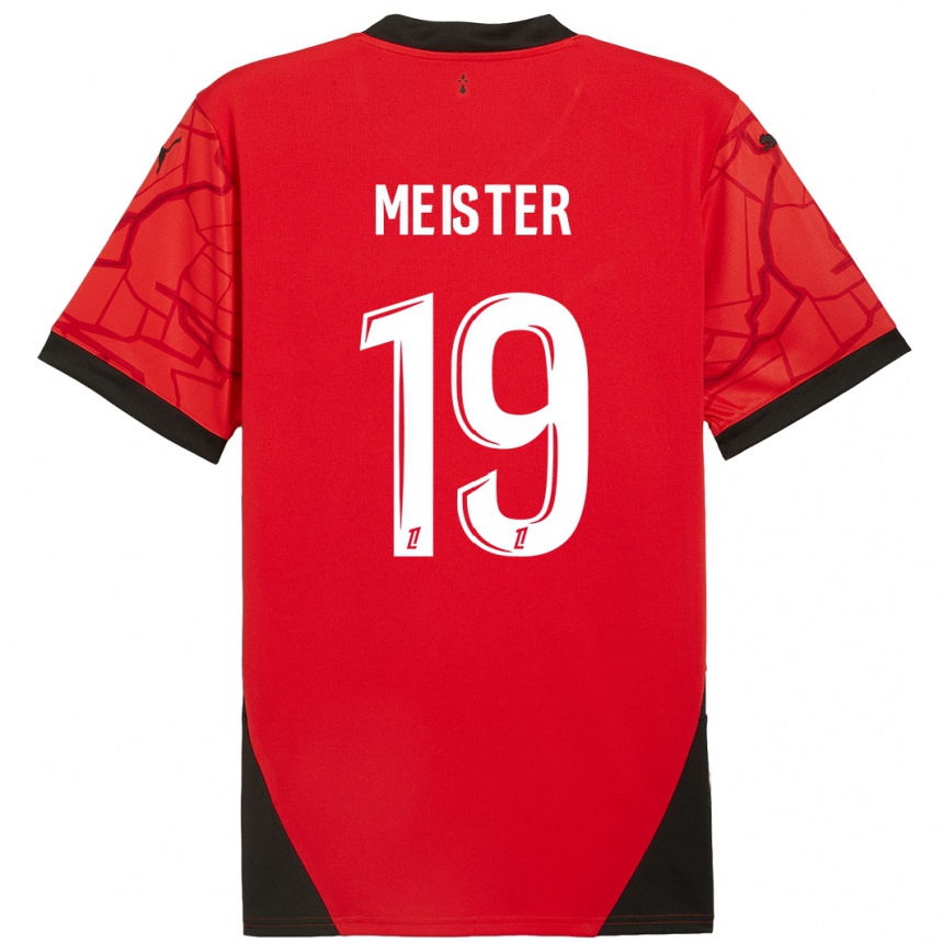 Kids Football Henrik Meister #19 Red Black Home Jersey 2024/25 T-Shirt Nz