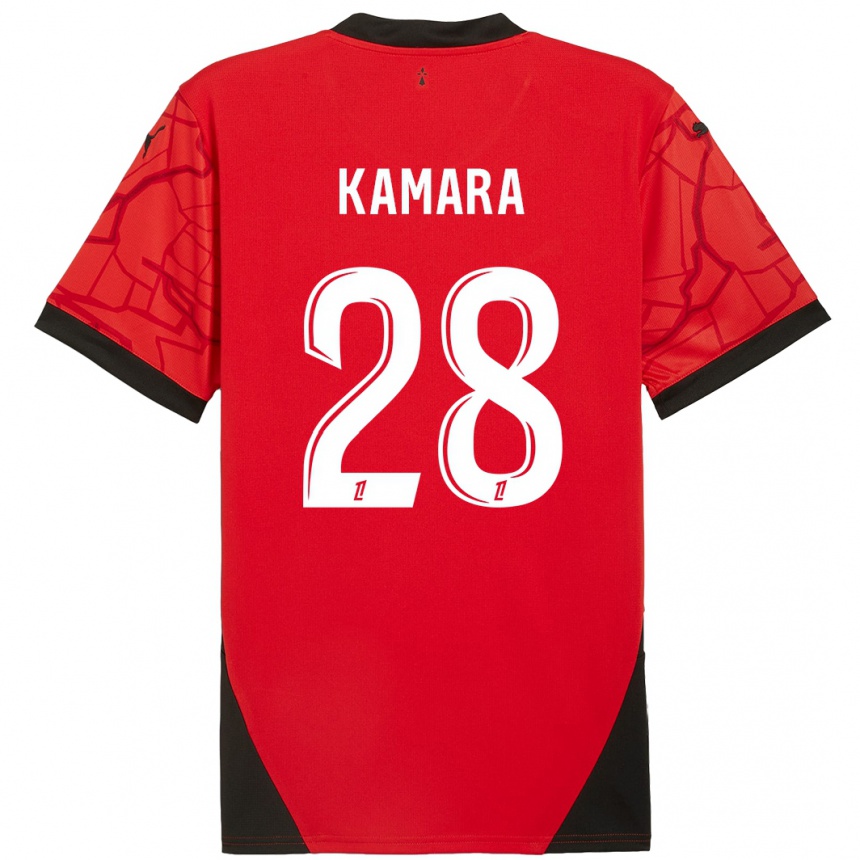 Kids Football Glen Kamara #28 Red Black Home Jersey 2024/25 T-Shirt Nz