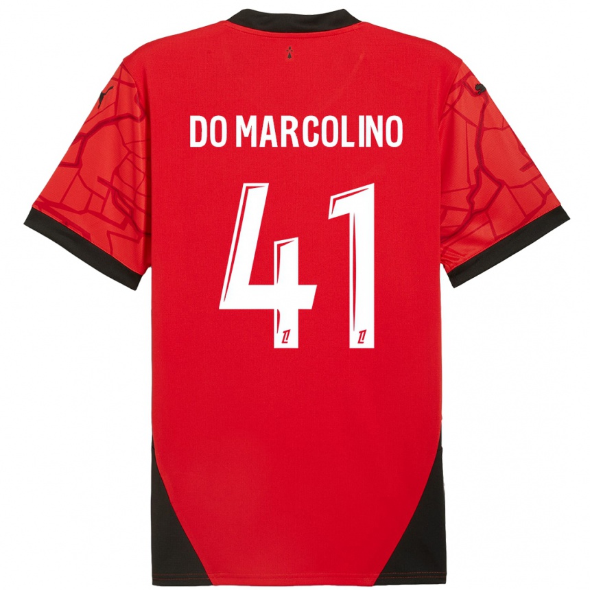 Kids Football Alan Do Marcolino #41 Red Black Home Jersey 2024/25 T-Shirt Nz