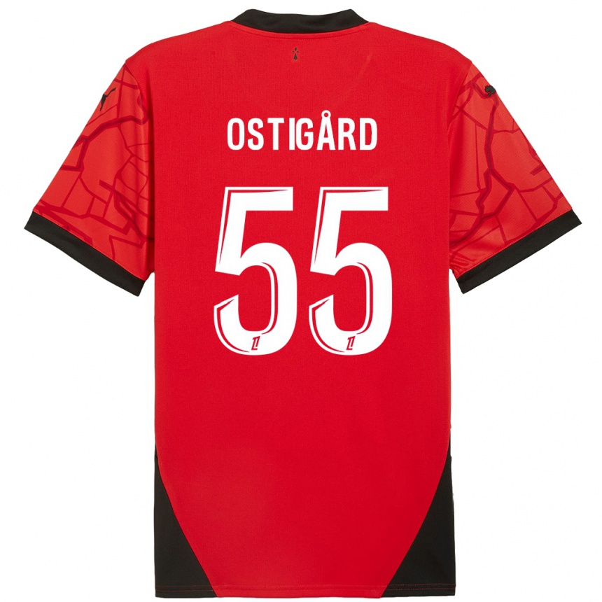 Kids Football Leo Ostigard #55 Red Black Home Jersey 2024/25 T-Shirt Nz