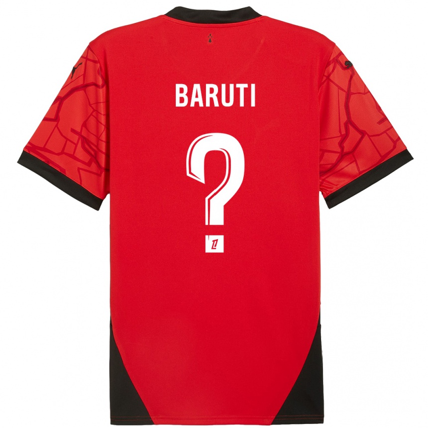 Kids Football Kelian Baruti #0 Red Black Home Jersey 2024/25 T-Shirt Nz