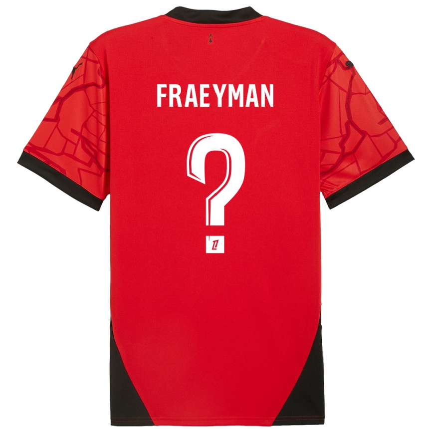 Kids Football Dorian Fraeyman #0 Red Black Home Jersey 2024/25 T-Shirt Nz