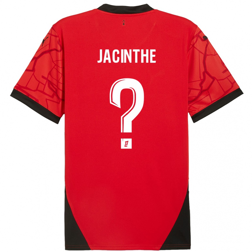 Kids Football Dee-Shawn Jacinthe #0 Red Black Home Jersey 2024/25 T-Shirt Nz