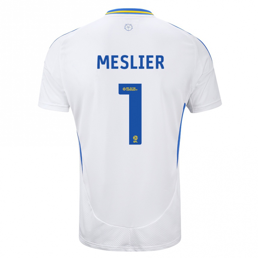 Kids Football Illan Meslier #1 White Blue Home Jersey 2024/25 T-Shirt Nz