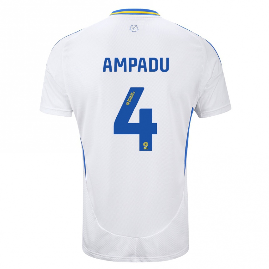 Kids Football Ethan Ampadu #4 White Blue Home Jersey 2024/25 T-Shirt Nz