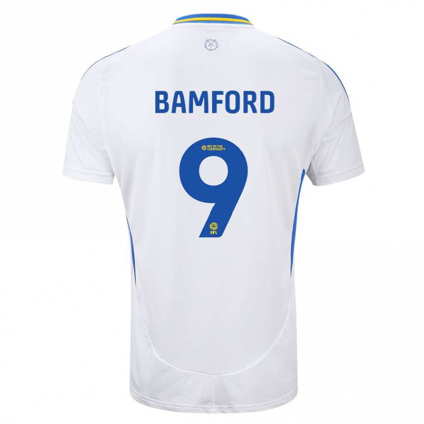 Kids Football Patrick Bamford #9 White Blue Home Jersey 2024/25 T-Shirt Nz