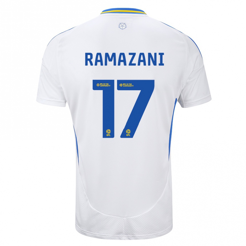 Kids Football Largie Ramazani #17 White Blue Home Jersey 2024/25 T-Shirt Nz