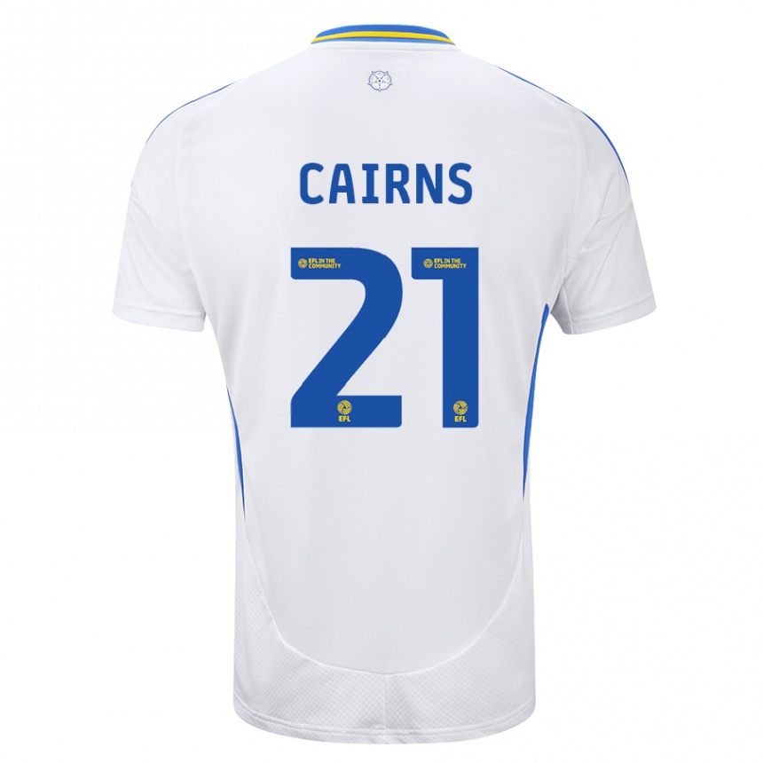 Kids Football Alex Cairns #21 White Blue Home Jersey 2024/25 T-Shirt Nz