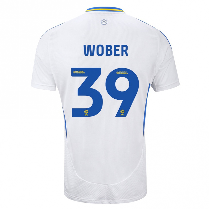 Kids Football Maximilian Wöber #39 White Blue Home Jersey 2024/25 T-Shirt Nz