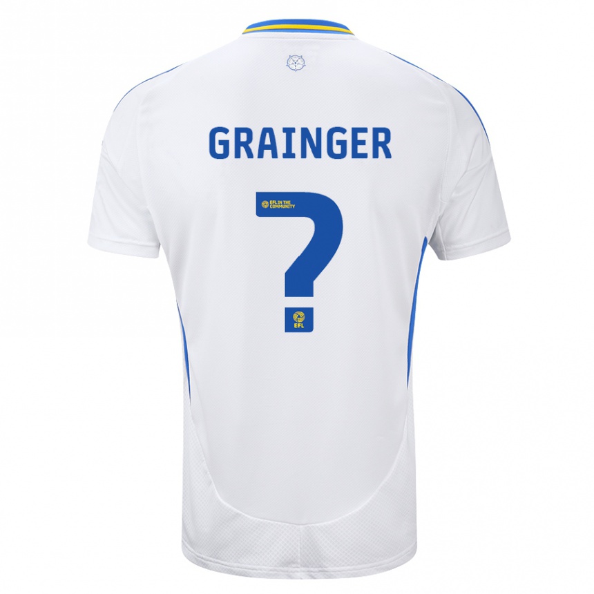 Kids Football Owen Grainger #0 White Blue Home Jersey 2024/25 T-Shirt Nz