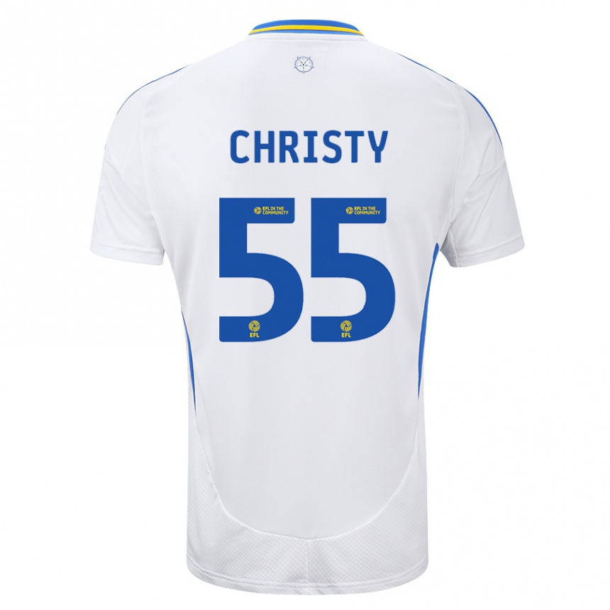 Kids Football Harry Christy #55 White Blue Home Jersey 2024/25 T-Shirt Nz