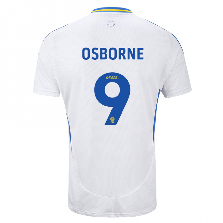 Kids Football Jemimah Osborne #9 White Blue Home Jersey 2024/25 T-Shirt Nz