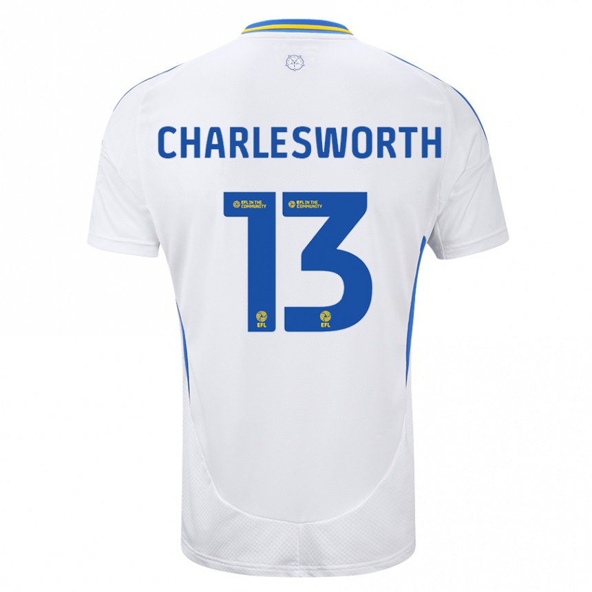 Kids Football Millie Robshaw-Charlesworth #13 White Blue Home Jersey 2024/25 T-Shirt Nz