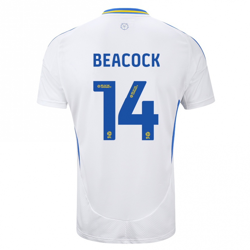 Kids Football Molly Beacock #14 White Blue Home Jersey 2024/25 T-Shirt Nz