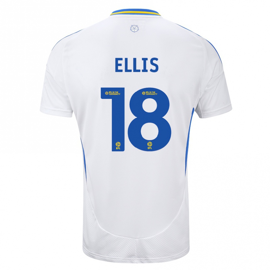 Kids Football Macy Ellis #18 White Blue Home Jersey 2024/25 T-Shirt Nz